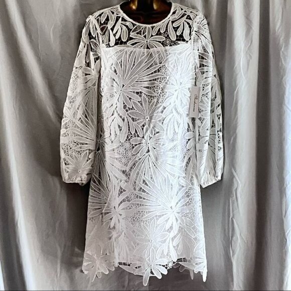 Shoshanna Mini Dress 2 Holland White Gaipure Lace Cottage Fairy Wedding - Picture 5 of 12
